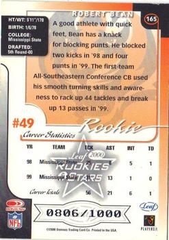 2000 Leaf Rookies & Stars #165 Robert Bean Back