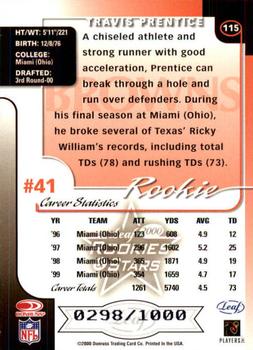 2000 Leaf Rookies & Stars #115 Travis Prentice Back