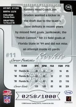 2000 Leaf Rookies & Stars #143 Sebastian Janikowski Back