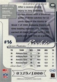 2000 Leaf Rookies & Stars #187 Damon Hodge Back