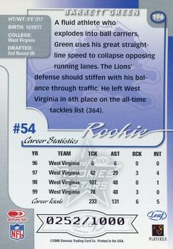 2000 Leaf Rookies & Stars #196 Barrett Green Back