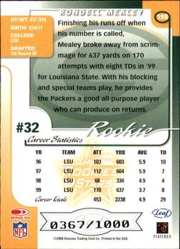 2000 Leaf Rookies & Stars #198 Rondell Mealey Back