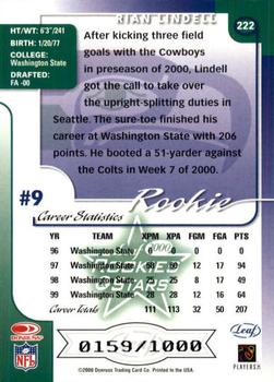 2000 Leaf Rookies & Stars #222 Rian Lindell Back
