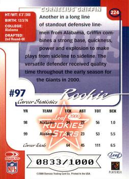 2000 Leaf Rookies & Stars #224 Cornelius Griffin Back