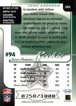 2000 Leaf Rookies & Stars #226 John Abraham Back