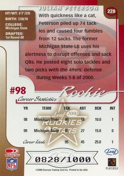 2000 Leaf Rookies & Stars #228 Julian Peterson Back