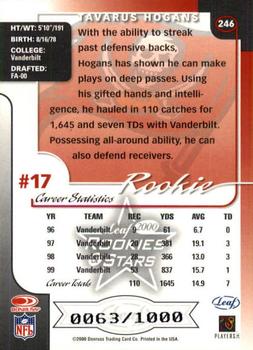 2000 Leaf Rookies & Stars #246 Tavarus Hogans Back