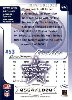 2000 Leaf Rookies & Stars #247 Keith Bulluck Back