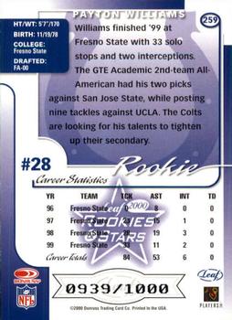 2000 Leaf Rookies & Stars #259 Payton Williams Back