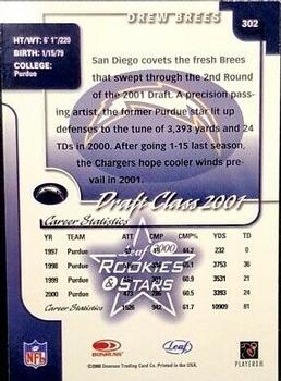 2000 Leaf Rookies & Stars #302 Drew Brees Back