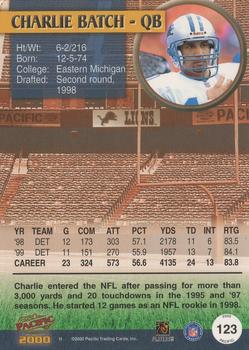 2000 Pacific #123 Charlie Batch Back