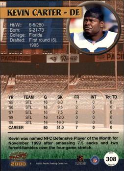 2000 Pacific #308 Kevin Carter Back
