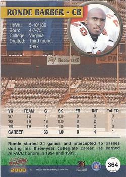 2000 Pacific #364 Ronde Barber Back