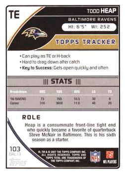 2007 Topps Total - 1st Edition Copper #103 Todd Heap Back