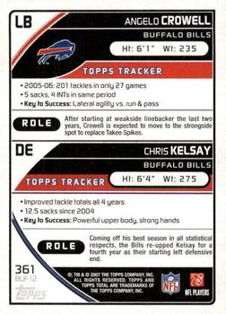 2007 Topps Total - 1st Edition Copper #361 Chris Kelsay / Angelo Crowell Back