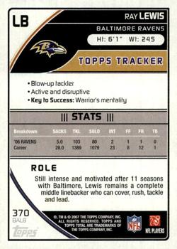 2007 Topps Total - 1st Edition Copper #370 Ray Lewis Back