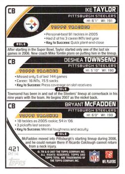 2007 Topps Total - 1st Edition Copper #421 Ike Taylor / Deshea Townsend / Bryant McFadden Back