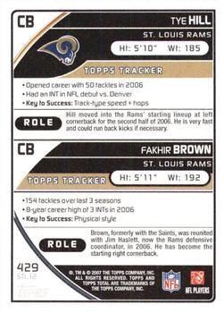 2007 Topps Total - 1st Edition Copper #429 Fakhir Brown / Tye Hill Back