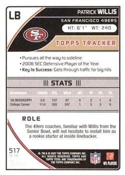 2007 Topps Total - 1st Edition Copper #517 Patrick Willis Back