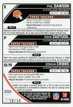 2007 Topps Total - Black #202 Joshua Cribbs / Phil Dawson / Dave Zastudil Back