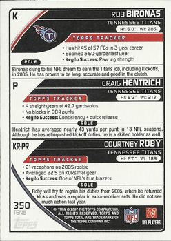 2007 Topps Total - Blue #350 Courtney Roby / Craig Hentrich / Rob Bironas Back