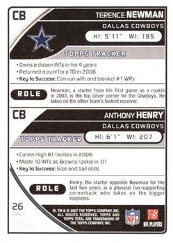2007 Topps Total - Blue #26 Terence Newman / Anthony Henry Back