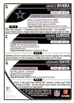 2007 Topps Total - Blue #31 Leonard Davis / Marco Rivera / Andre Gurode Back