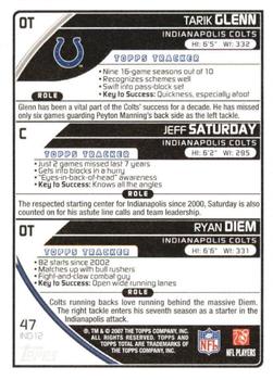 2007 Topps Total - Blue #47 Jeff Saturday / Tarik Glenn / Ryan Diem Back