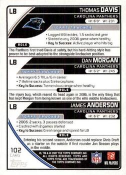 2007 Topps Total - Blue #102 Thomas Davis / James Anderson / Dan Morgan Back