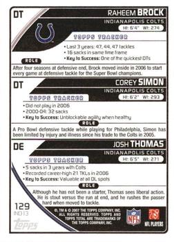 2007 Topps Total - Blue #129 Josh Thomas / Corey Simon / Raheem Brock Back