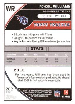 2007 Topps Total - Blue #262 Roydell Williams Back