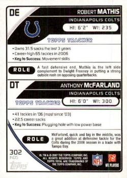 2007 Topps Total - Blue #302 Anthony McFarland / Robert Mathis Back