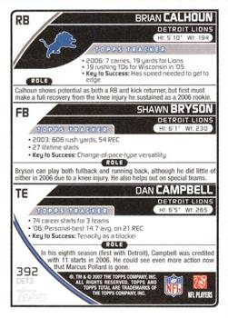 2007 Topps Total - Blue #392 Shawn Bryson / Brian Calhoun / Dan Campbell Back