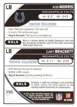 2007 Topps Total - Blue #396 Gary Brackett / Rob Morris Back