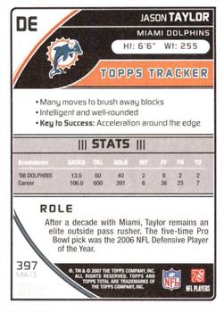 2007 Topps Total - Blue #397 Jason Taylor Back