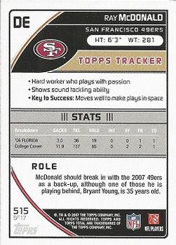 2007 Topps Total - Blue #515 Ray McDonald Back
