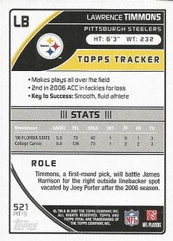 2007 Topps Total - Blue #521 Lawrence Timmons Back