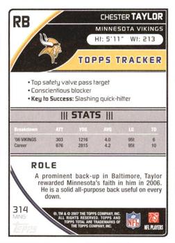 2007 Topps Total - Gold #314 Chester Taylor Back