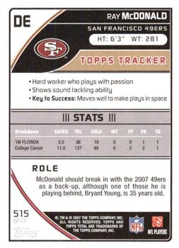 2007 Topps Total - Gold #515 Ray McDonald Back