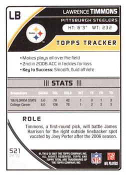2007 Topps Total - Gold #521 Lawrence Timmons Back