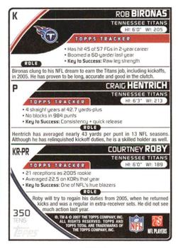 2007 Topps Total - Red #350 Courtney Roby / Craig Hentrich / Rob Bironas Back