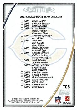 2007 Topps Total - Team Checklists #TC6 Brian Urlacher Back