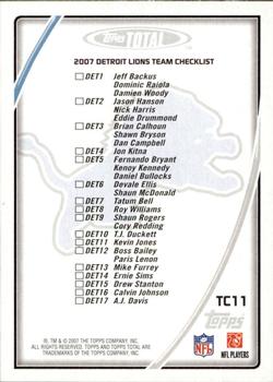 2007 Topps Total - Team Checklists #TC11 Roy Williams Back
