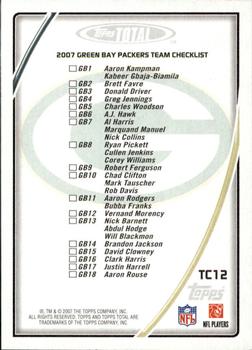 2007 Topps Total - Team Checklists #TC12 Brett Favre Back