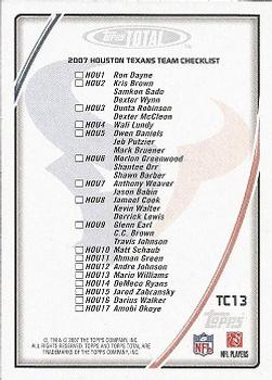 2007 Topps Total - Team Checklists #TC13 Andre Johnson Back