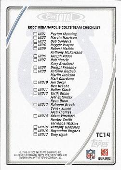 2007 Topps Total - Team Checklists #TC14 Peyton Manning Back