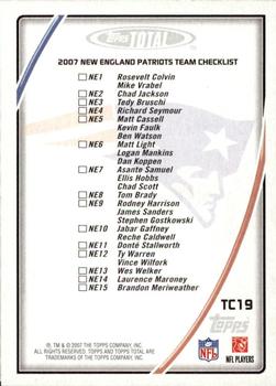 2007 Topps Total - Team Checklists #TC19 Tom Brady Back