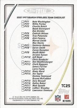 2007 Topps Total - Team Checklists #TC25 Willie Parker Back