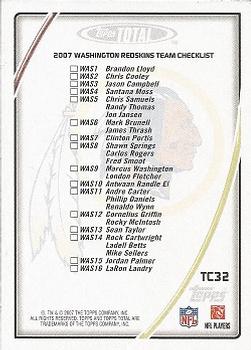 2007 Topps Total - Team Checklists #TC32 Clinton Portis Back