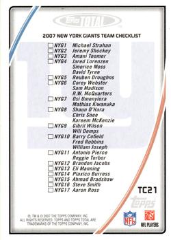 2007 Topps Total - Team Checklists #TC21 Eli Manning Back